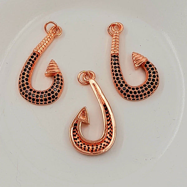 Pendant - Rose Gold Hook With Black Cubic Zirconias