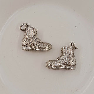 Charm - Silver Boot With Cubic Zirconias