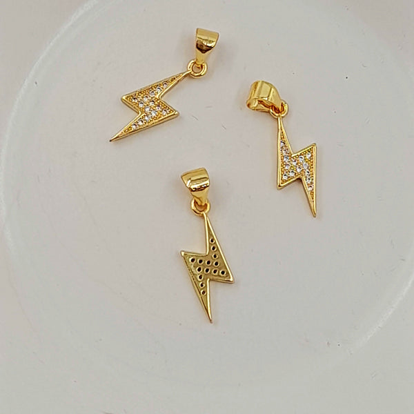 Charm - Gold Lightning Bolt With Cubic Zirconias