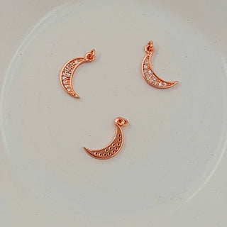 Charm - Gold Crescent Moon With Cubic Zirconias