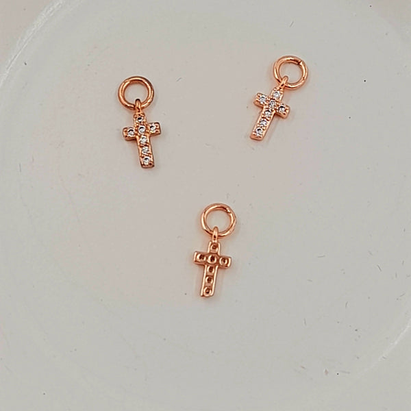 Charm - Rose Gold Tiny Cross With Cubic Zirconias