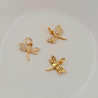 Charm - Gold Dragonfly with Cubic Zirconiaa