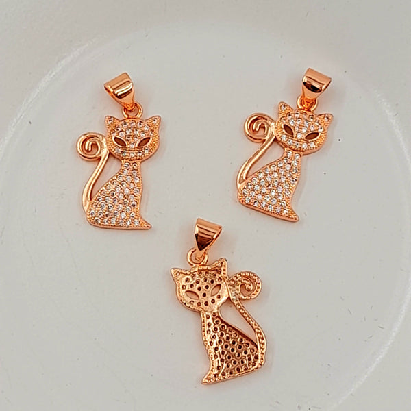 Charm - Rose Gold Kitten With Cubic Zirconias