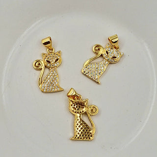 Charm - Gold Kitten With Cubic Zirconias