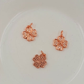 Charm - Rose Gold Four-Leaf Clover With Cubic Zirconias