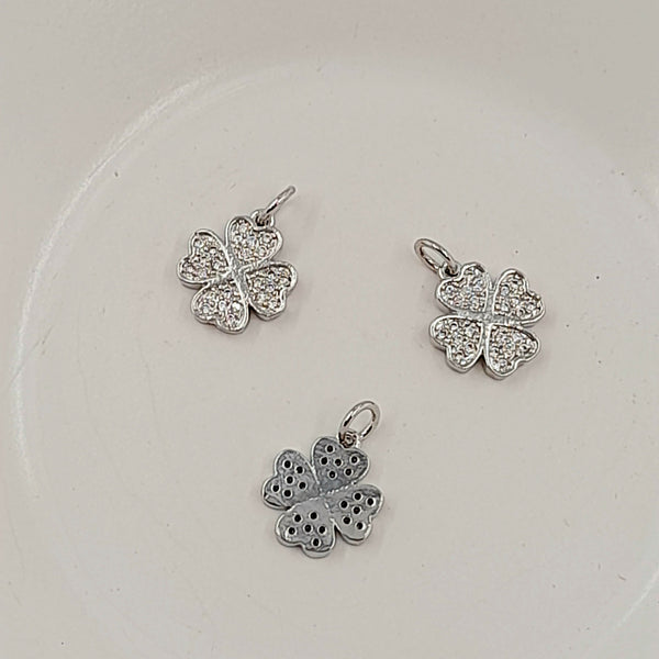 Charm - Silver Four-Leaf Clover With Cubic Zirconias