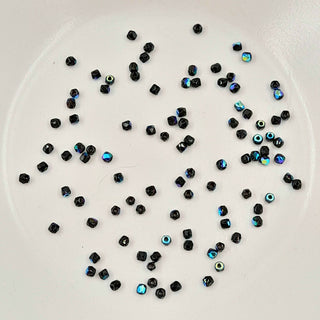 2mm Czech Fire Polished Faceted Round Glass Bead Jet Black AB 50 Pack