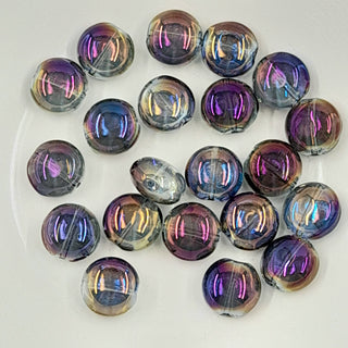 Electroplated Glass Flat Round Pebble Transparent Purple AB