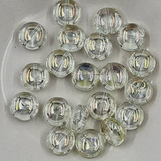 Electroplated Glass Flat Round Pebble Transparent Champagne Yellow AB