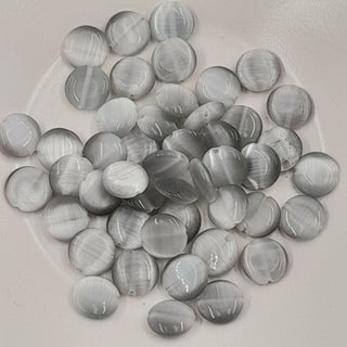 10mm Flat Round Glass Cat's Eye Bead Grey
