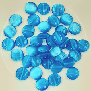 10mm Flat Round Glass Cat's Eye Bead Turquoise