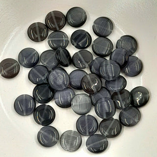10mm Flat Round Glass Cat's Eye Bead Black
