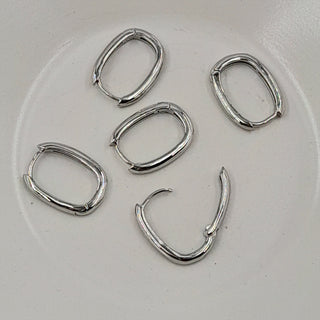 Huggie Hoop Earring Rounded Rectangle Silver Plated