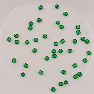 Czech Fire Polished Glass 3mm Faceted Round Transparent Dark Green 20 Pack
