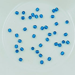 Czech Fire Polished Glass 3mm Faceted Round Transparent Dark Turquoise 20 Pack