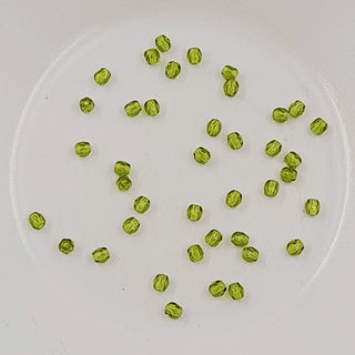 Czech Fire Polished Glass 3mm Faceted Round Transparent Lime 20 Pack