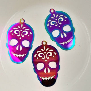 Charm - Metal Laser Cut Variegated Sugar Skull 34mm