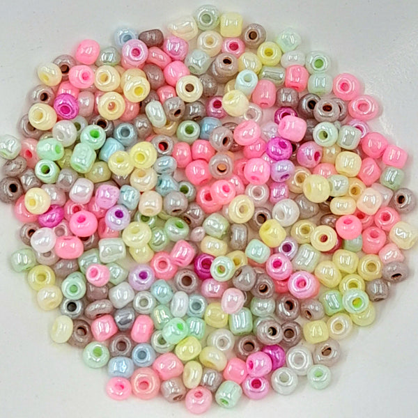 Chinese Seed Beads Size 6 Mixed Pearl Pastel Colours 25gm bag