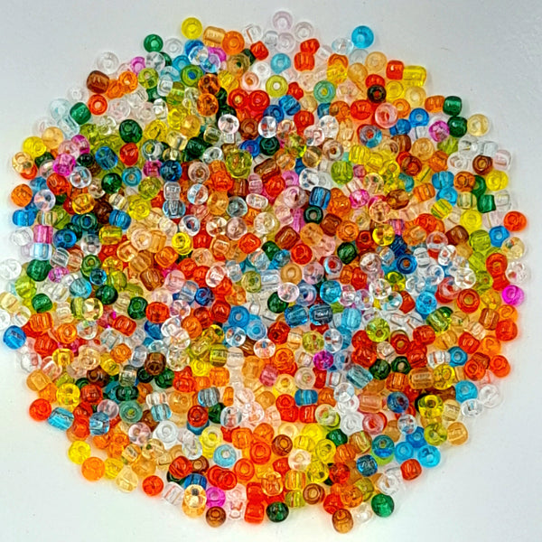 Chinese Seed Beads Size 8 Transparent Mixed Colours 25gm Bag