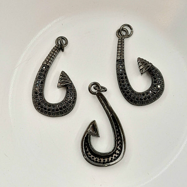 Pendant - Gunmetal Hook With Black Cubic Zirconias