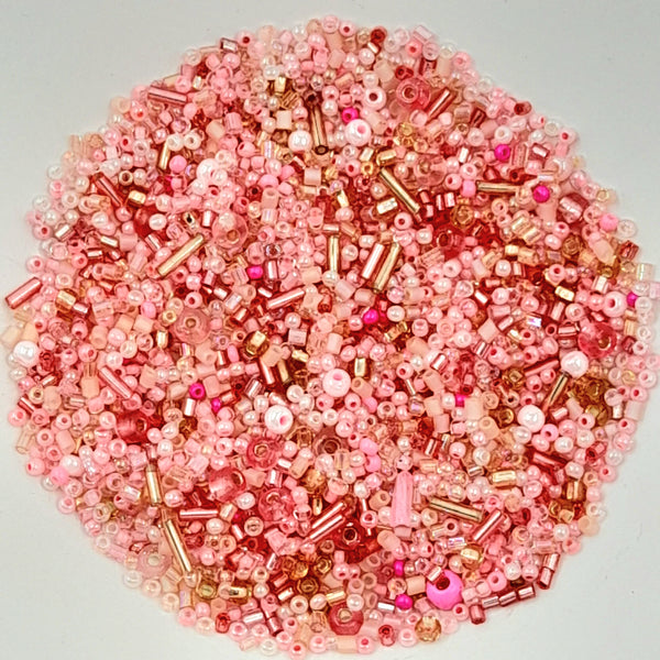 Chinese Seed Beads Mixed Styles & Shapes Baby Pink 25gm Bag