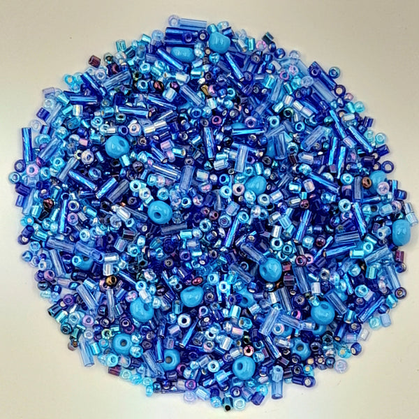 Chinese Seed Beads Mixed Styles & Shapes Blue 25gm Bag