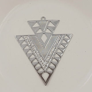 Pendant - Flat Laser Cut Patterned Triangle Silver 45mm