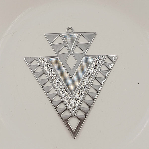 Pendant - Flat Laser Cut Patterned Triangle Silver 45mm