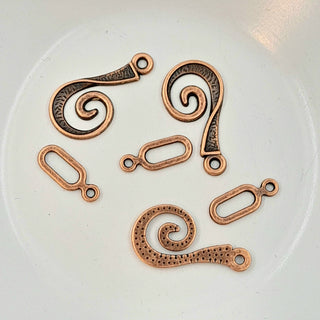 Findings - Hook & Eye Clasp Spiral Pattern Copper