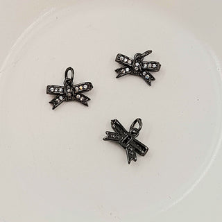 Charm - Gunmetal Bow With Cubic Zirconias