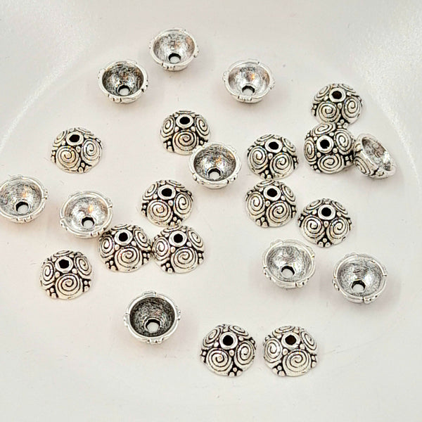 Findings - Bead Cap Spiral Pattern Silver 8mm