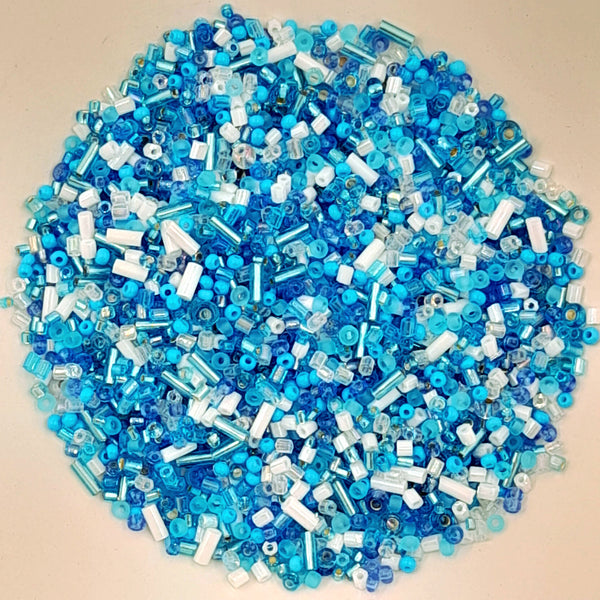 Chinese Seed Beads Mixed Styles & Shapes Bright Blue 25gm Bag