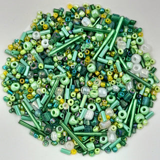 Chinese Seed Beads Mixed Styles & Shapes Green 25gm Bag