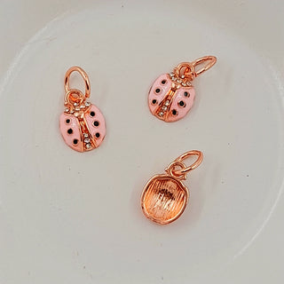 Charm - Pink Enameled Ladybird Rose Gold 14mm