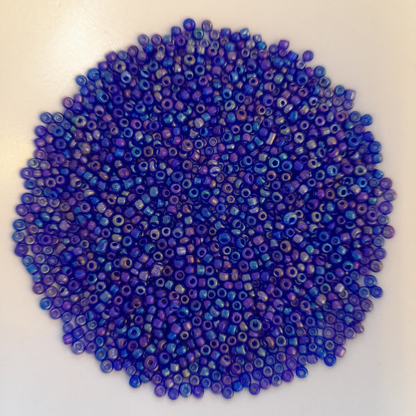 Chinese Seed Beads Size 11 Iridescent Blue Iris 25gm Bag
