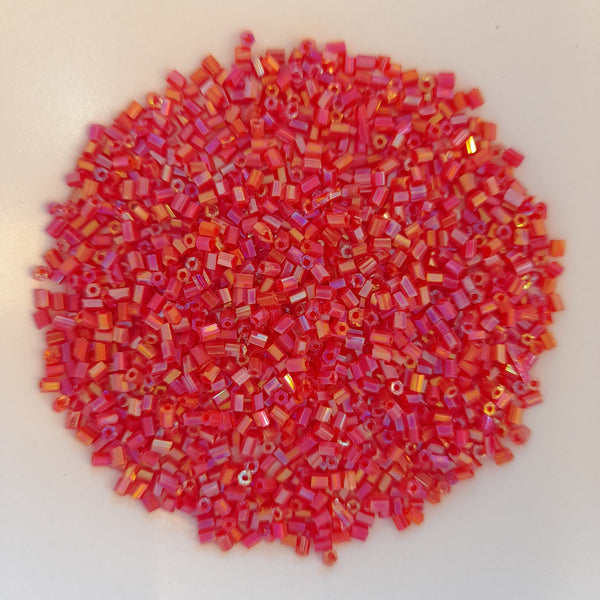 Chinese Seed Beads Short Bugle Iridescent Red 25gm Bag
