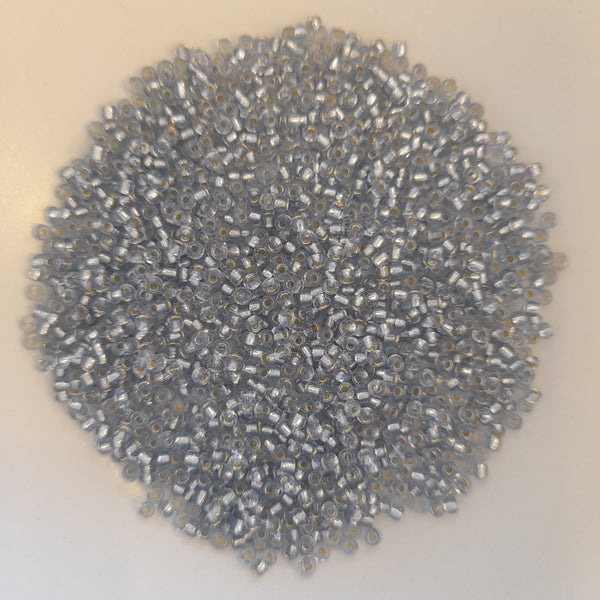Chinese Seed Beads Size 11 Silver Lined Light Grey 25gm Bag