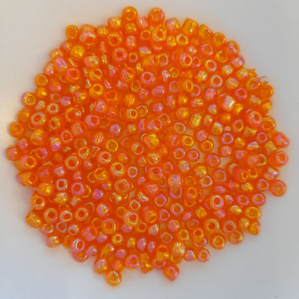 Chinese Seed Beads Size 6 Iridescent Orange 25gm Bag