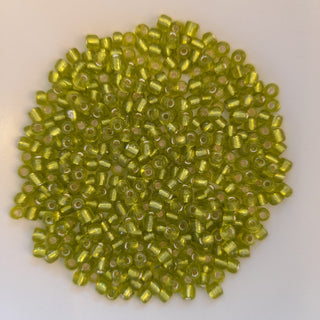 Chinese Seed Beads Size 6 Silver Lined Lime 25gm Bag