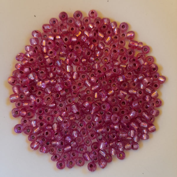 Chinese Seed Beads Size 6 Silver Lined Dark Pink 25gm Bag