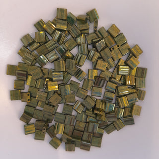 Miyuki Tila Beads Olive Green Gold Lustre 7.5gm Bag