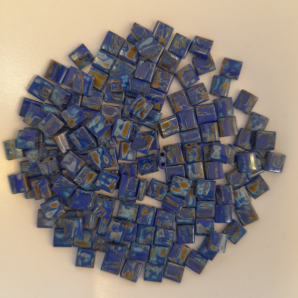 Miyuki Tila Beads Picasso Opaque Cobalt 7.5gm Bag