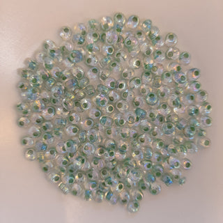 Miyuki Magatama Beads 4mm Olive Green Lined Crystal AB 7.5gm Bag