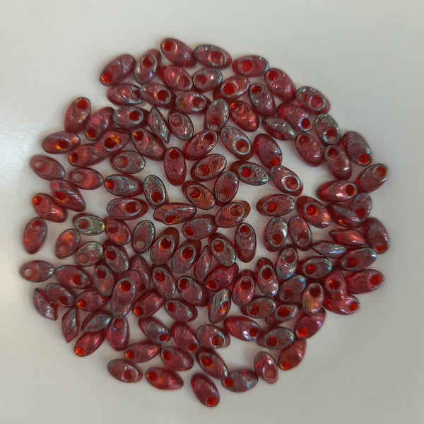 Miyuki Long Magatama Beads 4x7mm Cranberry Lined Gold Lustre 7.5gm Bag