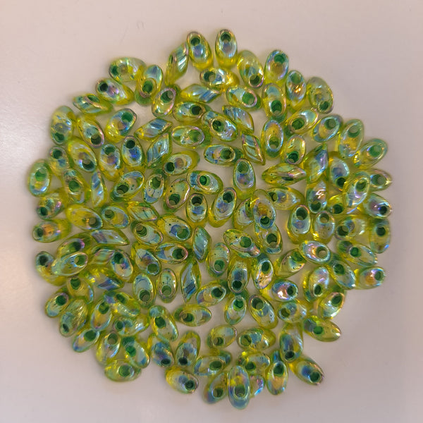 Miyuki Long Magatama Beads 4x7mm Green Lined Chartreuse AB 7.5gm Bag