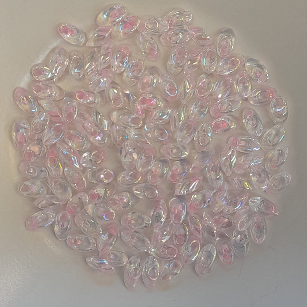 Miyuki Long Magatama Beads 4x7mm Pink Lined Crystal AB 7.5gm Bag