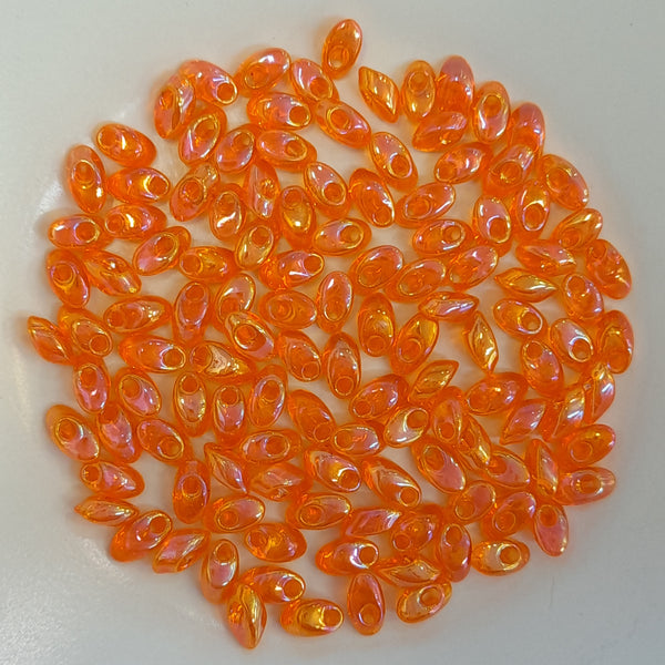 Miyuki Long Magatama Beads 4x7mm Transaparent Rainbow Orange 7.5gm Bag