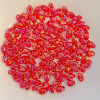 Miyuki Long Magatama Beads 4x7mm Transparent Rainbow Red 7.5gm Bag