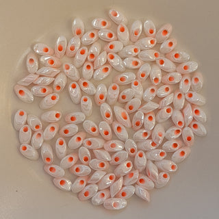 Miyuki Long Magatama Beads 4x7mm Salmon Lined White 7.5gm Bag