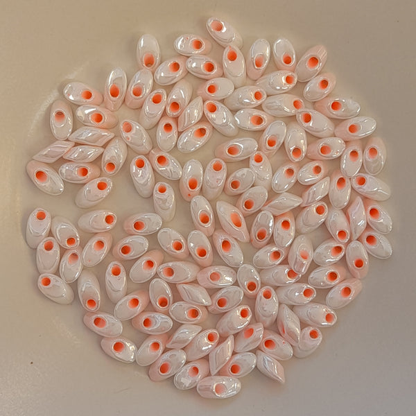 Miyuki Long Magatama Beads 4x7mm Salmon Lined White 7.5gm Bag